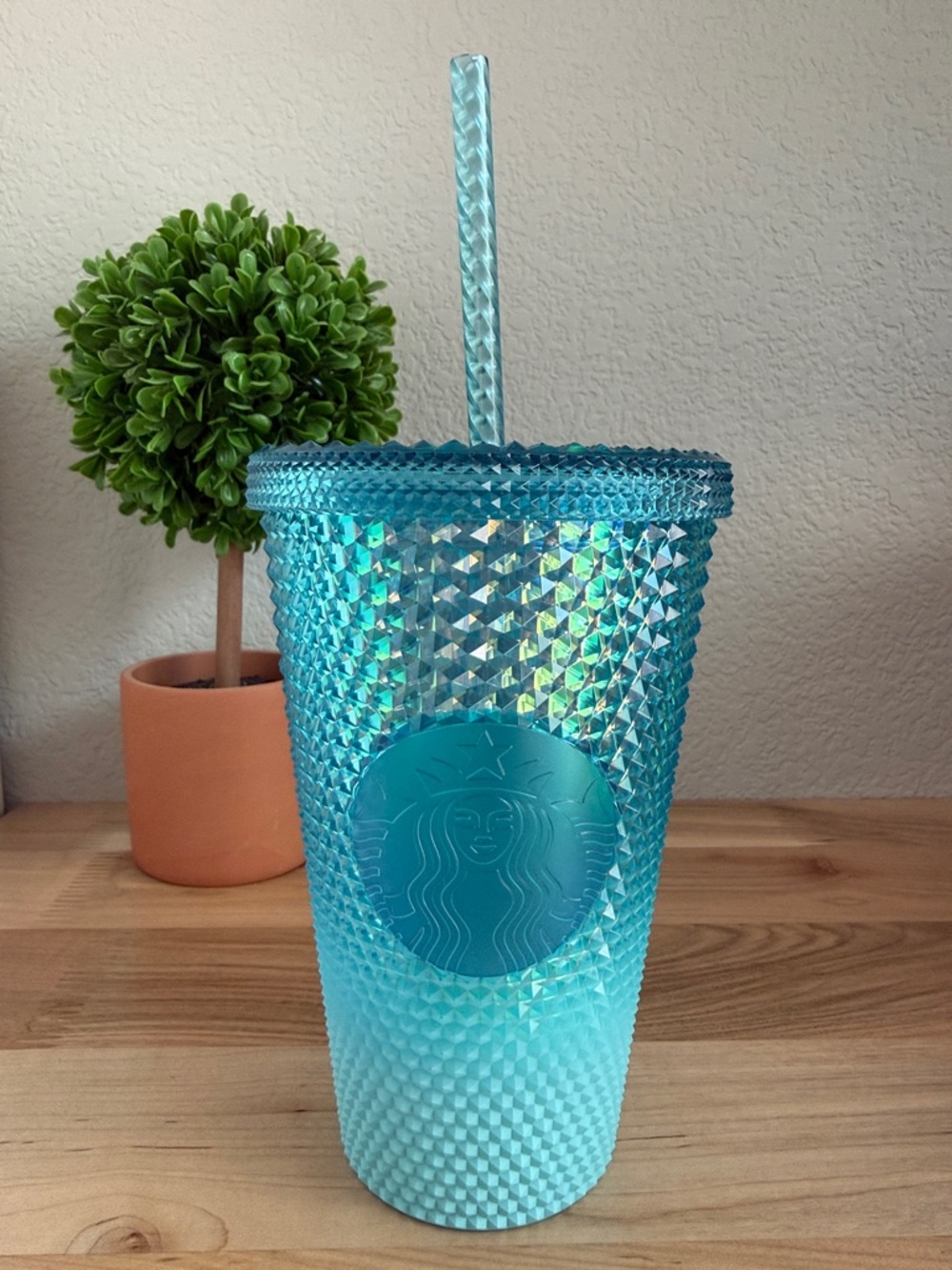 🌟 STARBUCKS STUDDED BEACH BLUE OMBRÉ BLING STRAW TUMBLER COLD DRINK CUP